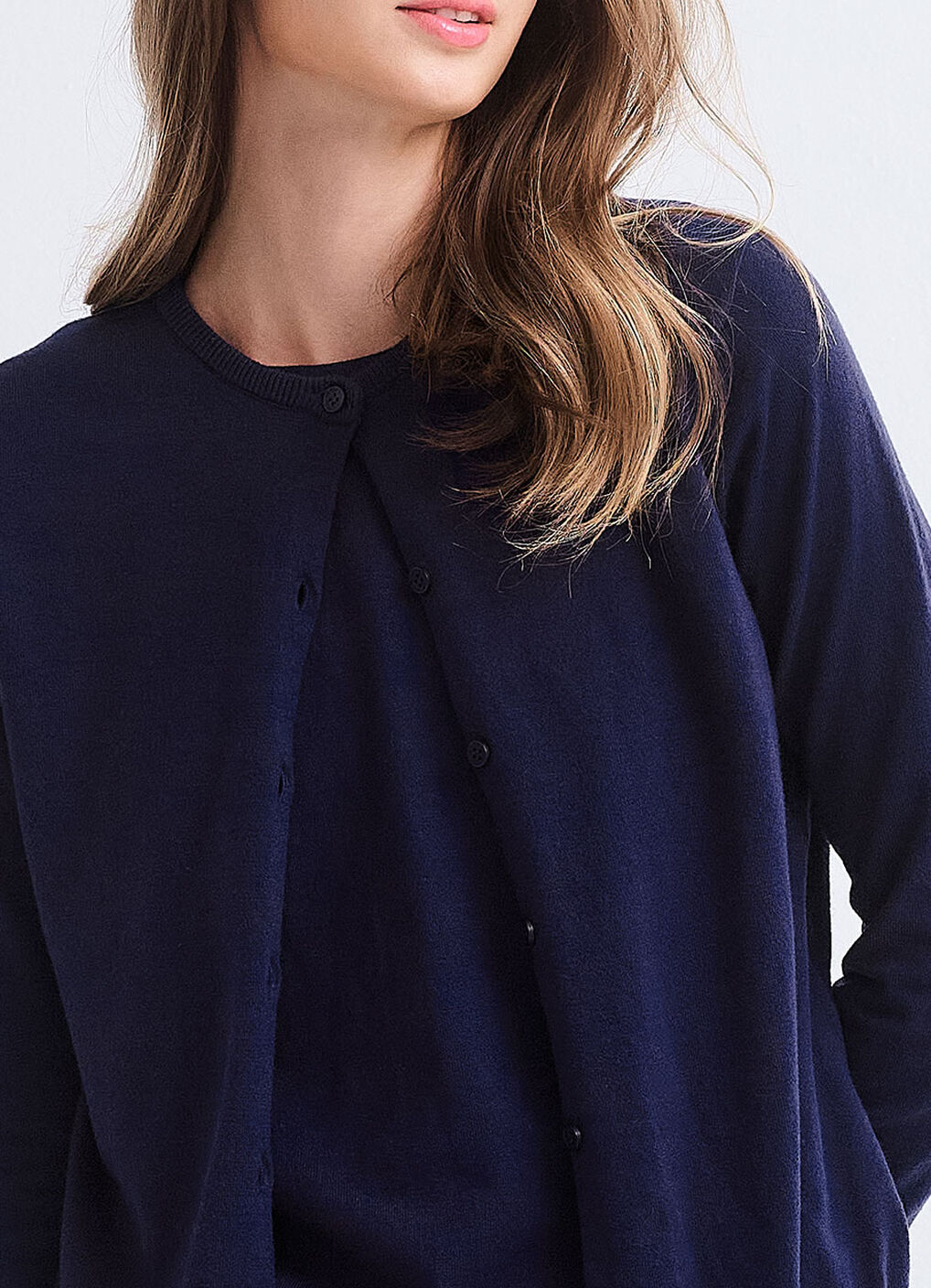 Knitted Crew Neck Maternity & Nursing Cardigan, Navy, hi-res image number 2