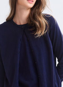 Knitted Crew Neck Maternity & Nursing Cardigan, Navy, hi-res