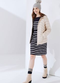 Striped Maternity & Nursing Dress, Navy, hi-res