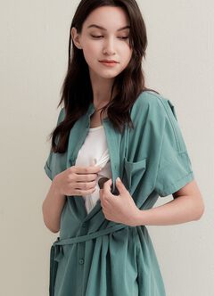 Cotton Maternity & Nursing Shirt Dress, , hi-res