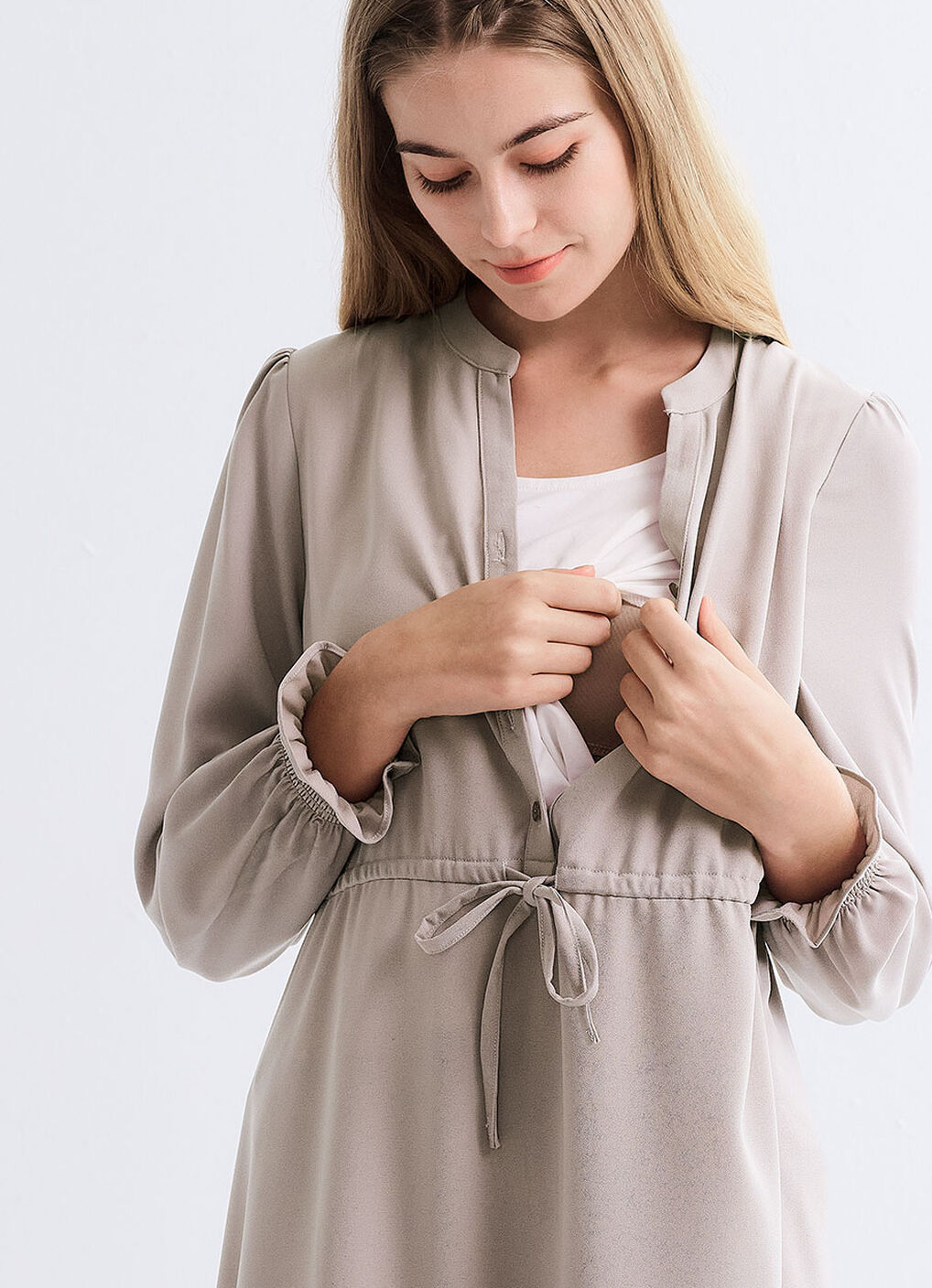 Half Placket Maternity & Nursing Dress, Silver, hi-res image number 2