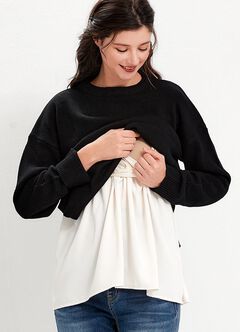 Knitted 2 in 1 Maternity & Nursing Layered Jumper, Black, hi-res