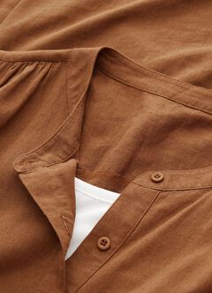 Button-through S/L Maternity & Nursing Dress, Brown, hi-res