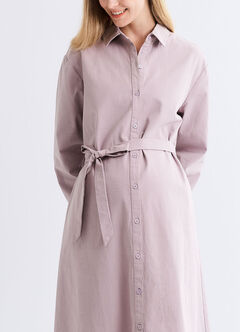 Elegant Belted Maternity & Nursing Shirt Dress, Lavender, hi-res
