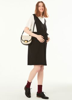 2 in 1 Splicing Maternity & Nursing Dress, Black, hi-res