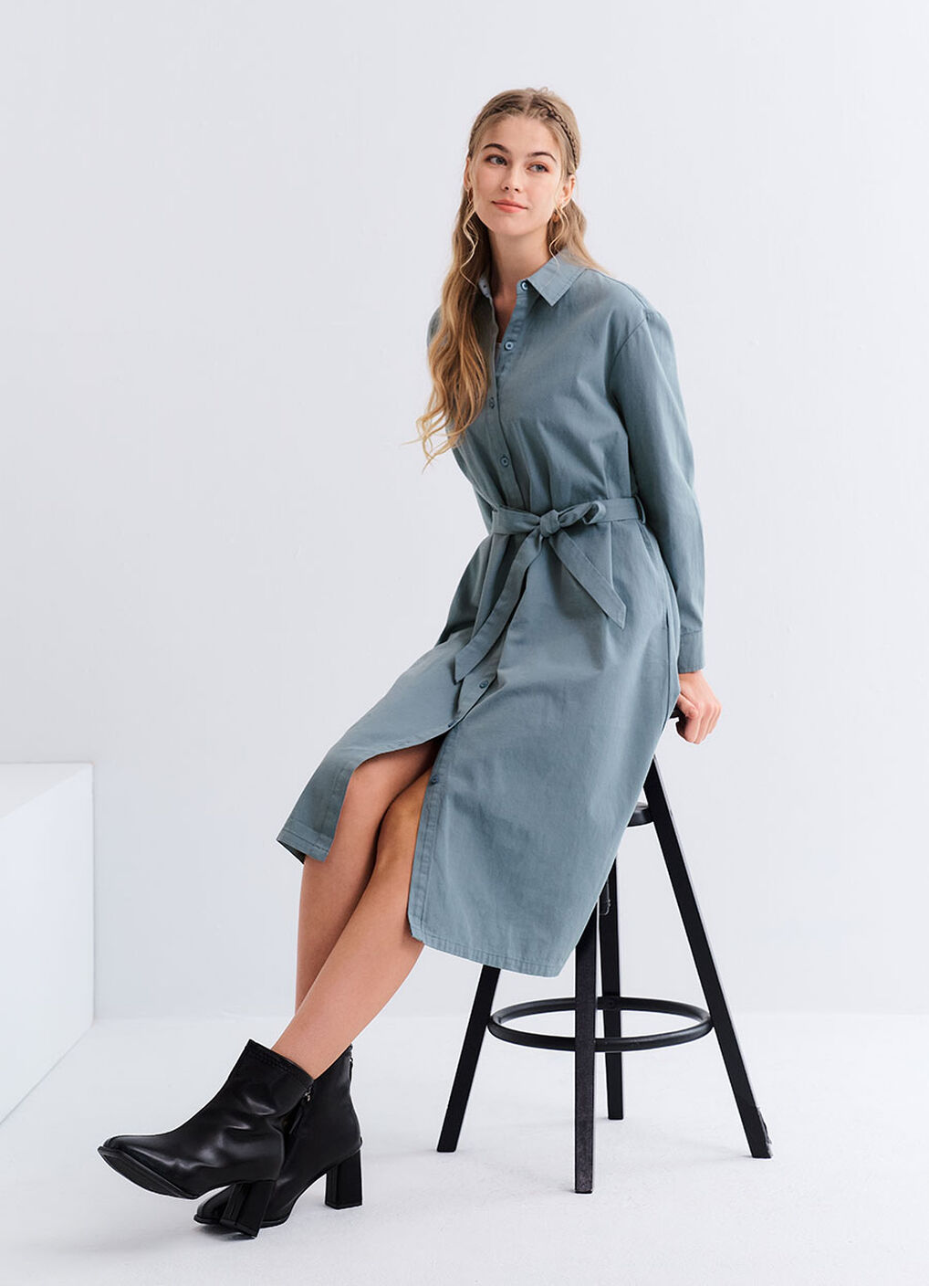Elegant Belted Maternity & Nursing Shirt Dress, , hi-res image number 5
