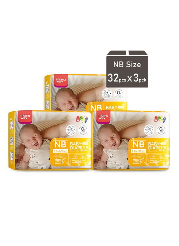 Mamaway Baby Diapers (NB, 32pcs x 3pck)