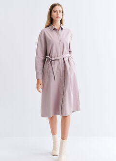 Elegant Belted Maternity & Nursing Shirt Dress, Lavender, hi-res