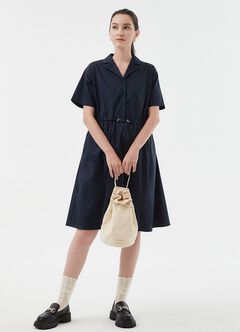 Collared Tie Waist Maternity & Nursing Short Sleeve Dress, Navy, hi-res