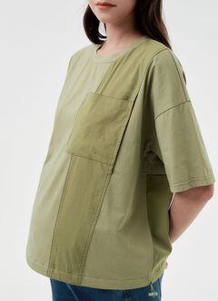 Blend Short Sleeve Maternity & Nursing Top, Olive, hi-res