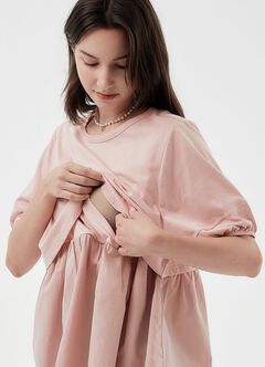 Umbrella Hem Short Sleeve Maternity & Nursing Top, Light Pink, hi-res