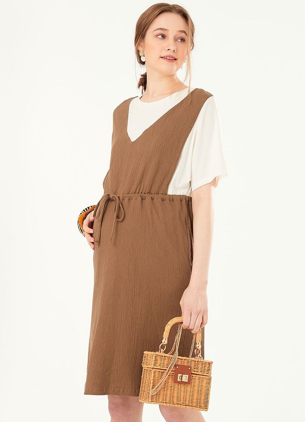 2 in 1 Splicing Maternity & Nursing Dress, Mink, hi-res image number 3