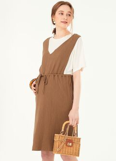 2 in 1 Splicing Maternity & Nursing Dress, Mink, hi-res