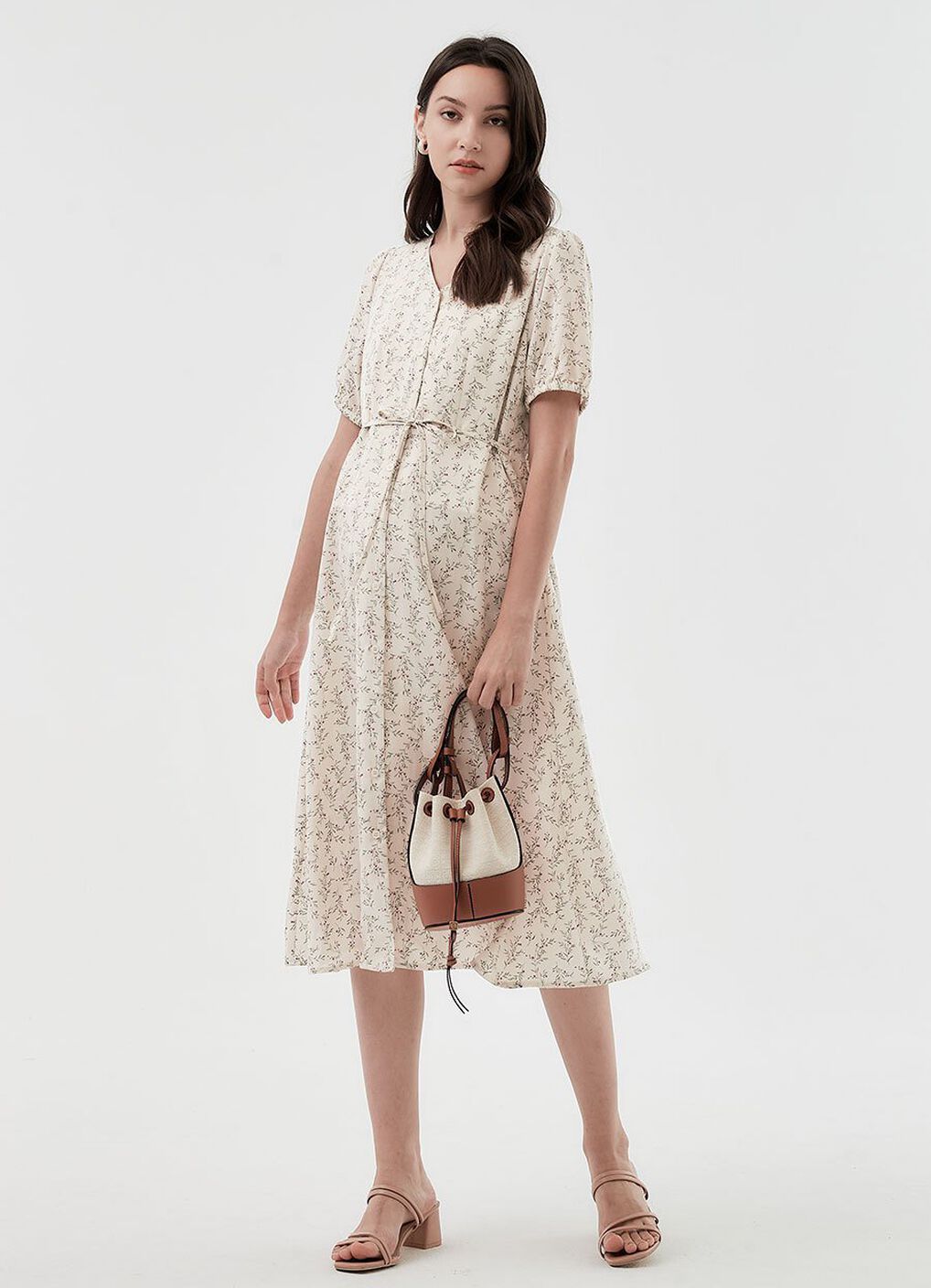 Floral Print Puff Sleeve Maternity & Nursing Dress, , hi-res image number 3