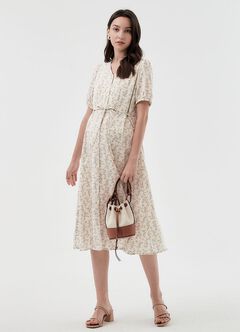 Floral Print Puff Sleeve Maternity & Nursing Dress, , hi-res