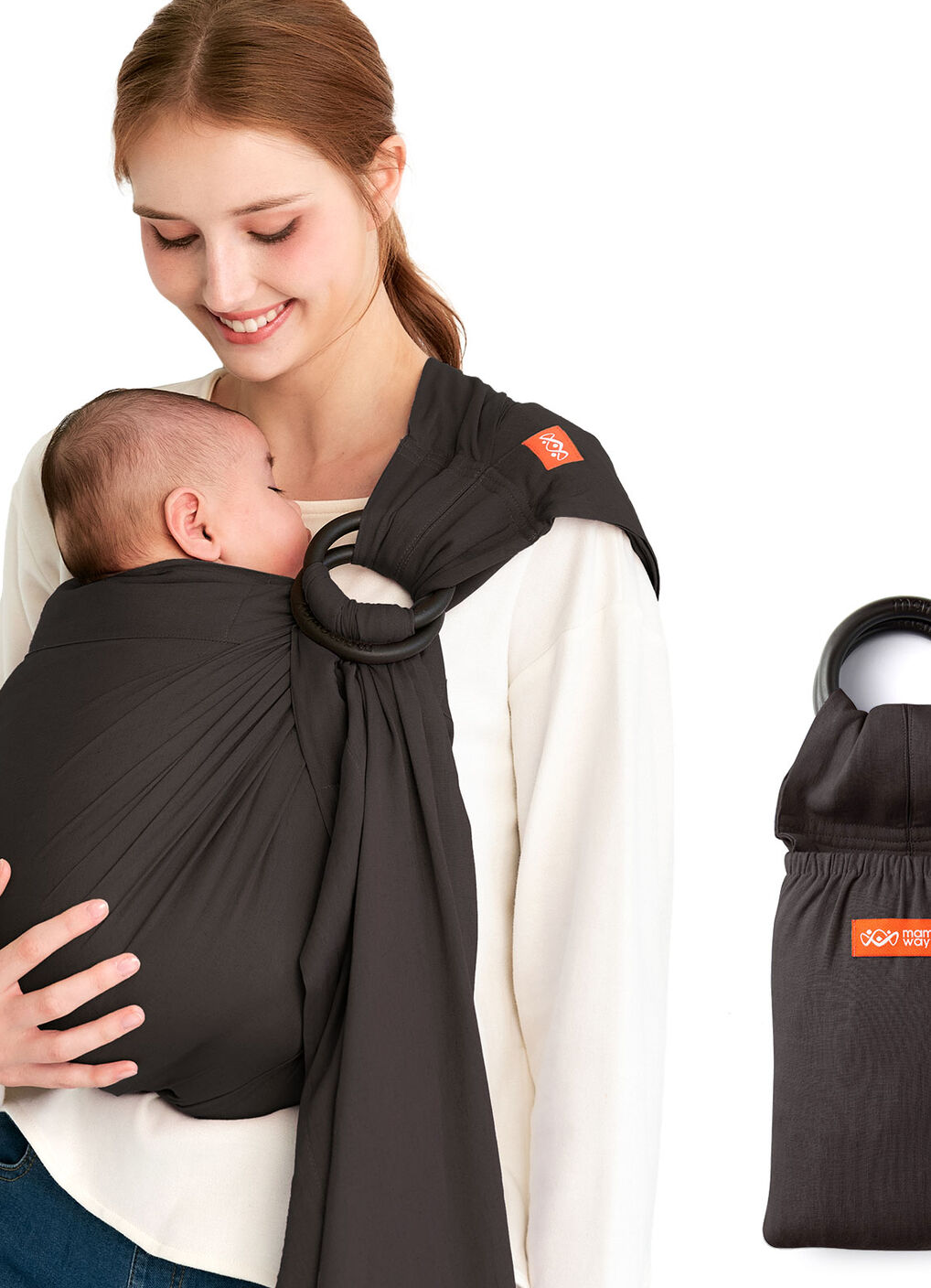 Solid Linen Baby Ring Sling, Charcoal, hi-res image number 1