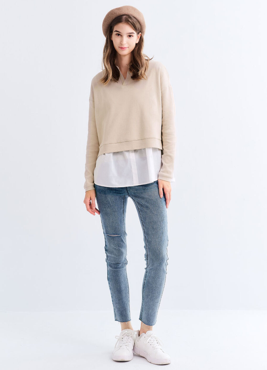Skipper Collar 2 in 1 Maternity & Nursing Layered Jumper, Cream, hi-res image number 4