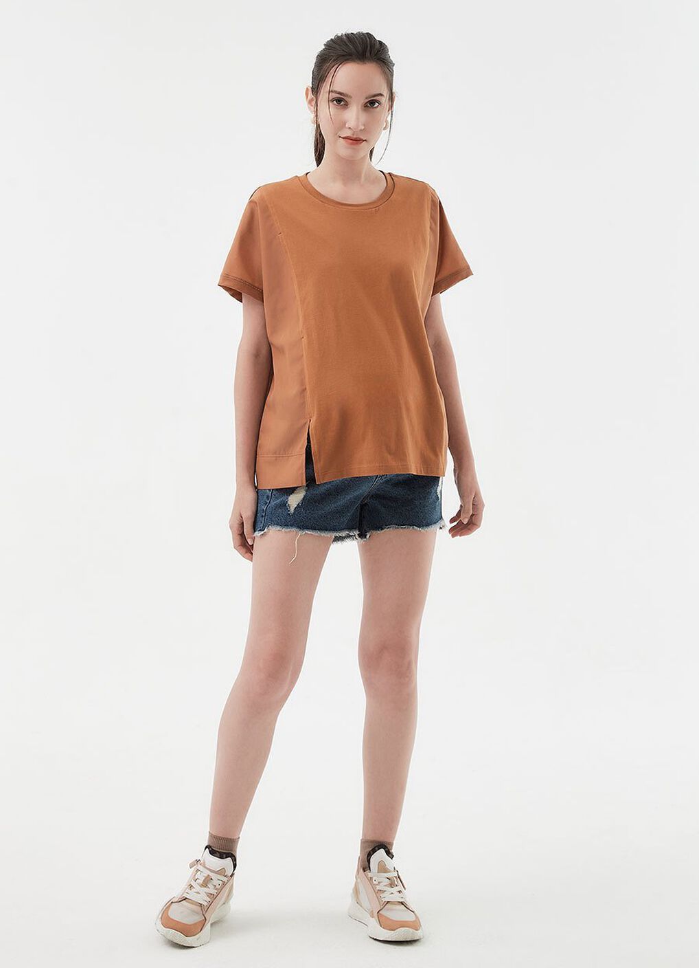 Blend Spilt Hem Maternity & Nursing Top, Brown, hi-res image number 2