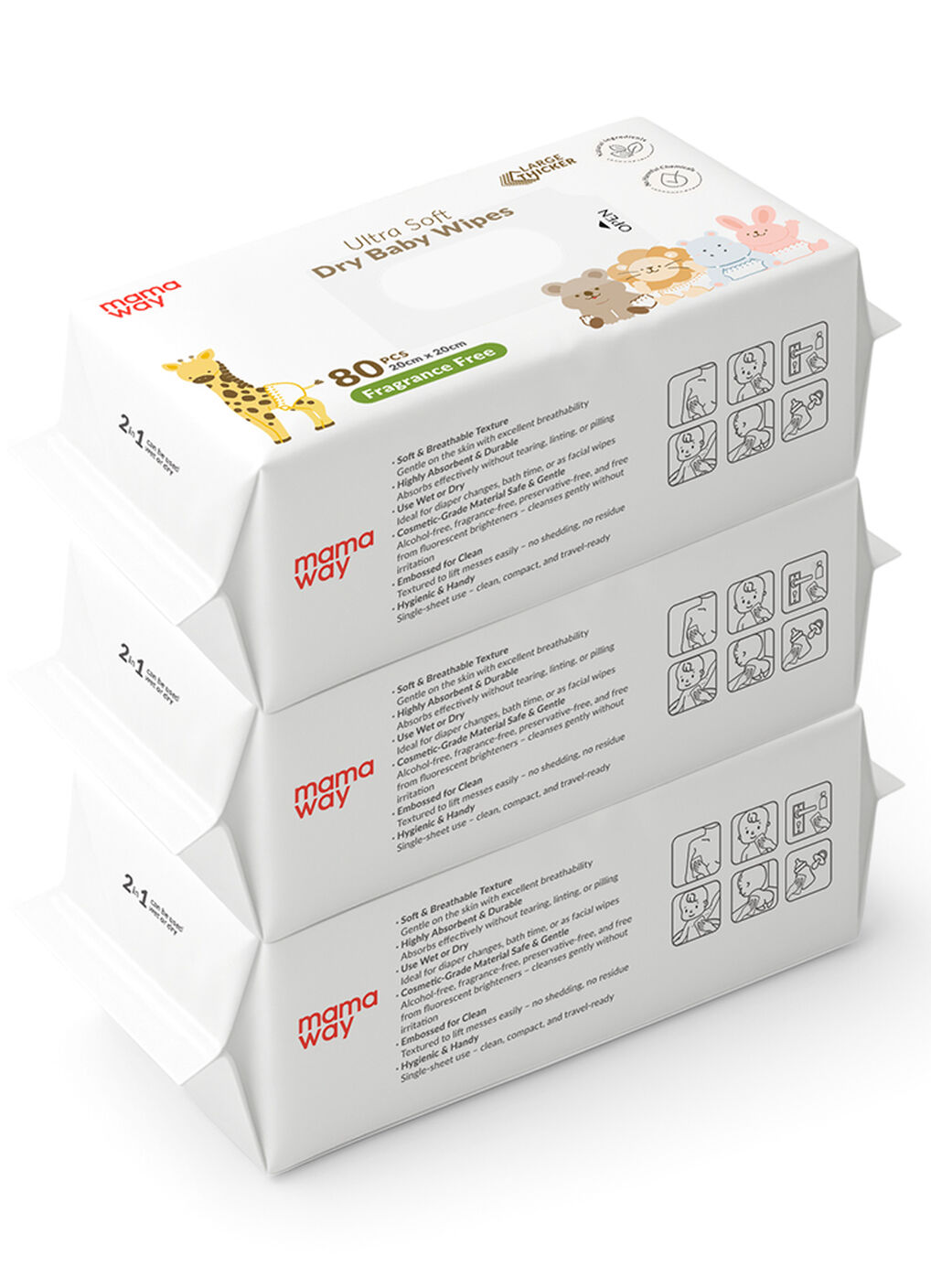 Ultra Soft Dry Baby Wipe (3PACKS X 80PCS), , hi-res image number 0