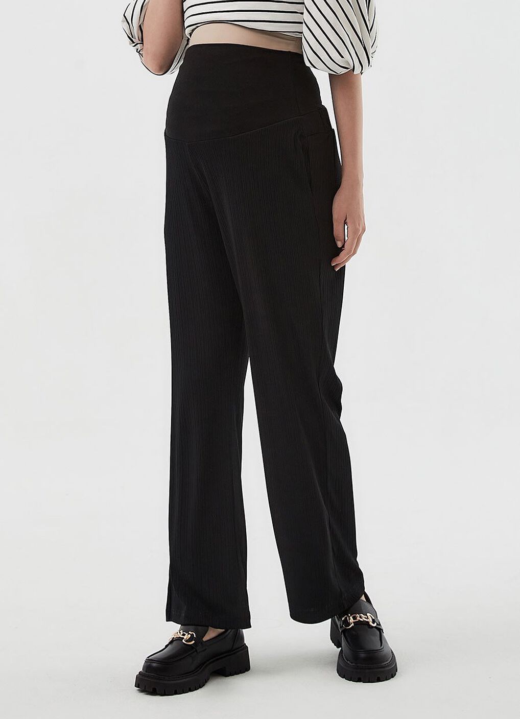 Pleated Maternity Straight Leg Pants, Black, hi-res image number 1