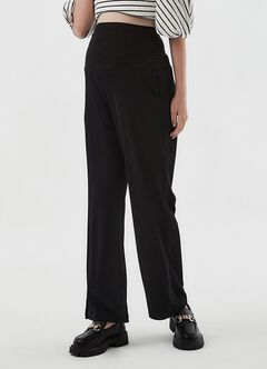 Pleated Maternity Straight Leg Pants, Black, hi-res