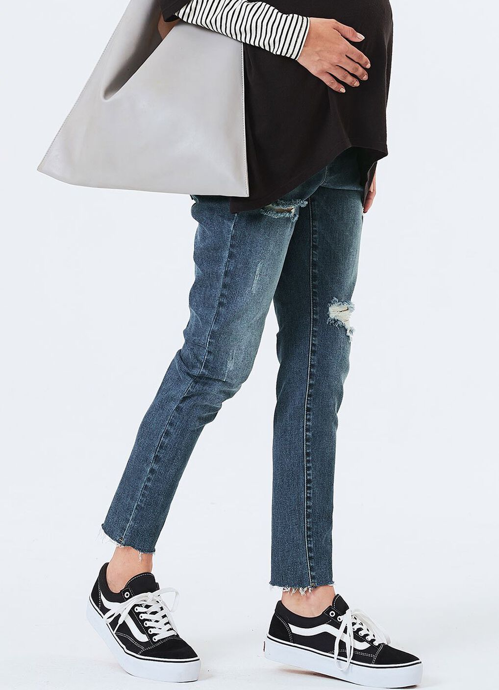 Raw Hem Ripped Maternity Skinny Jeans, , hi-res image number 0