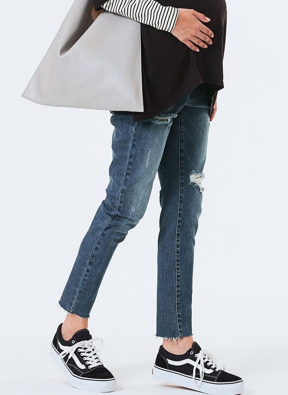 Raw Hem Ripped Maternity Skinny Jeans