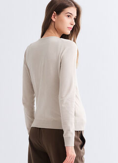 Knitted Crew Neck Maternity & Nursing Cardigan, Cream, hi-res