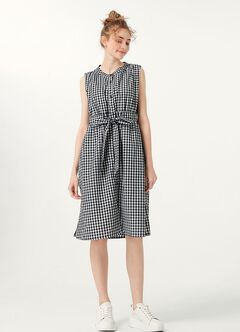 Button-through S/L Maternity & Nursing Dress, Black, hi-res