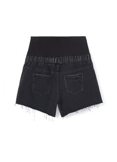 Raw Hem Ripped Maternity Denim Shorts, , hi-res