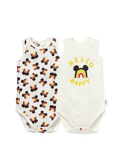 Baby Cotton Mesh Sleeveless Bodysuit 2 Pack, Cream, hi-res