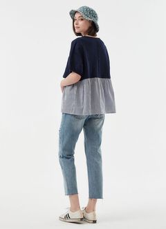 Umbrella Hem Short Sleeve Maternity & Nursing Top, Navy, hi-res