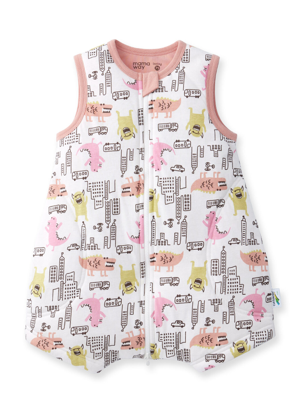 Lightweight Optimum Temp. Sleep Suit-Monster War, Pink, hi-res image number 0