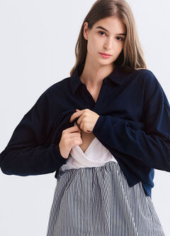 Skipper Collar 2 in 1 Maternity & Nursing Layered Jumper, Navy, hi-res