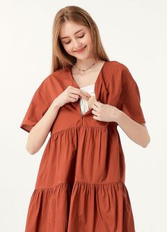 Flared Hem Cotton Maternity & Nursing Dress, , hi-res