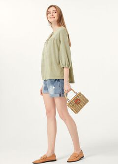 Ripped Cuffed Maternity Denim Shorts, , hi-res