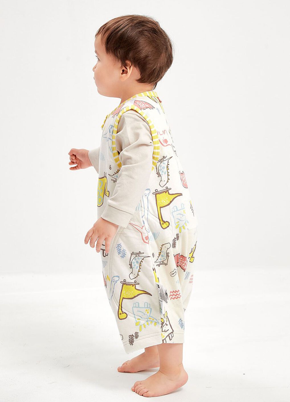 Lightweight Optimum Temp. Sleep Suit- Dinosaur, Mustard, hi-res image number 3