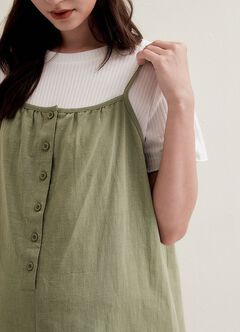 Buttoned Short Sleeve Maternity & Nursing Dress, Olive, hi-res