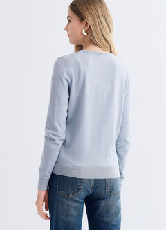 Knitted Crew Neck Maternity & Nursing Cardigan, Light Blue, hi-res