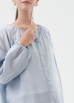 Pleated Round Neck Long Sleeve Maternity & Nursing Blouse, , hi-res