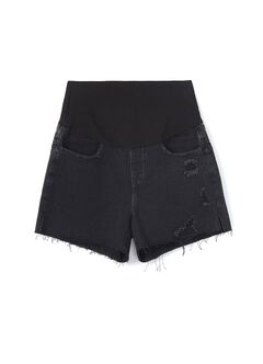 Raw Hem Ripped Maternity Denim Shorts, , hi-res