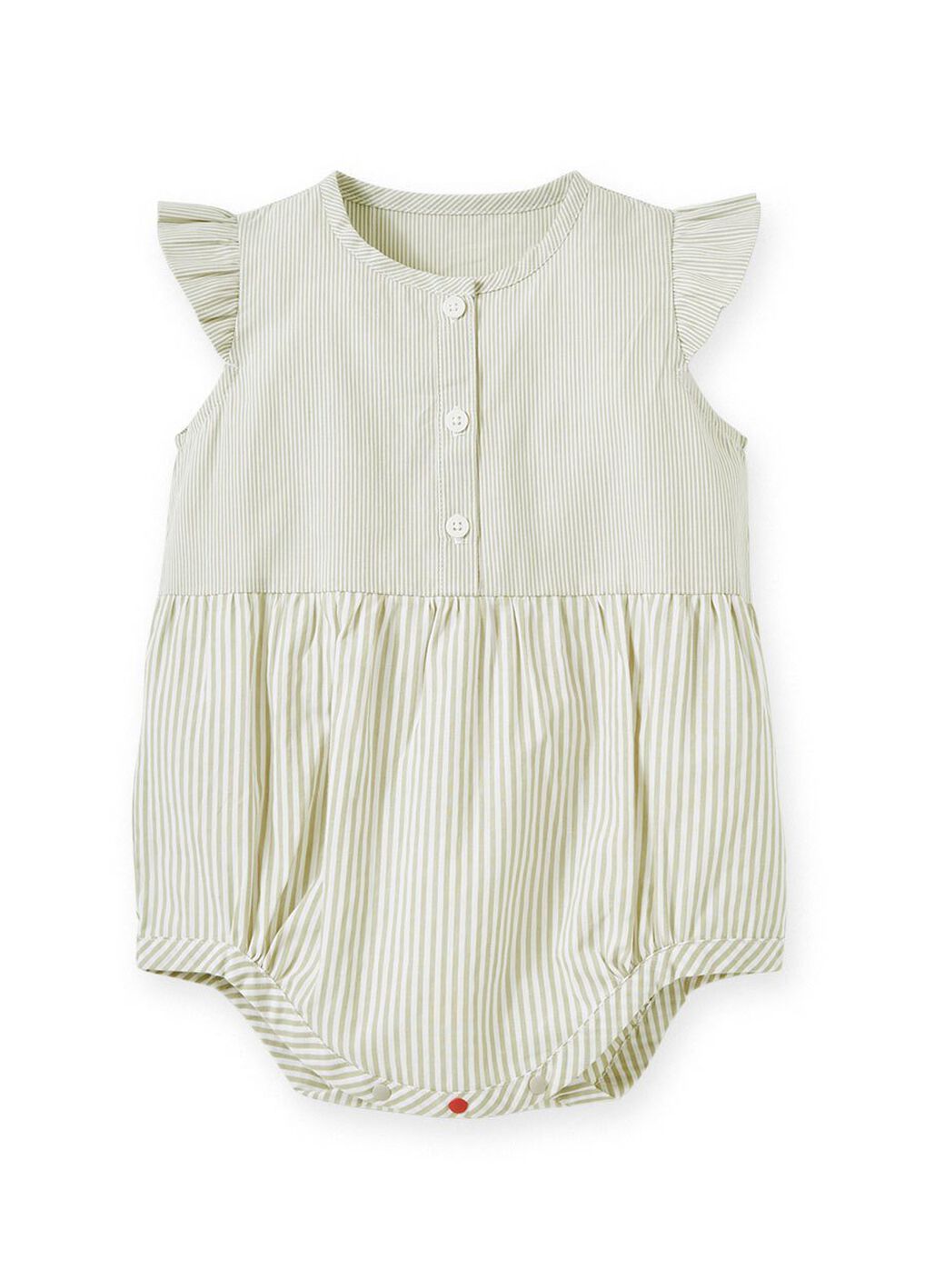 Striped Baby Ruffle Sleeve Romper, Lime, hi-res image number 0