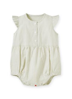 Striped Baby Ruffle Sleeve Romper, Lime, hi-res