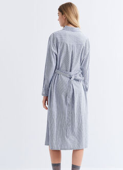 Striped Belted Maternity & Nursing Shirt Dress, Blue, hi-res