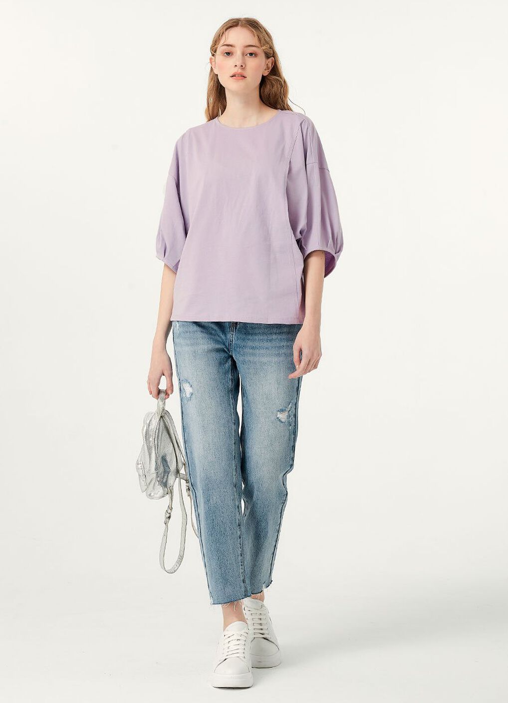 Lantern Sleeves Cotton M&N Top, , hi-res image number 3