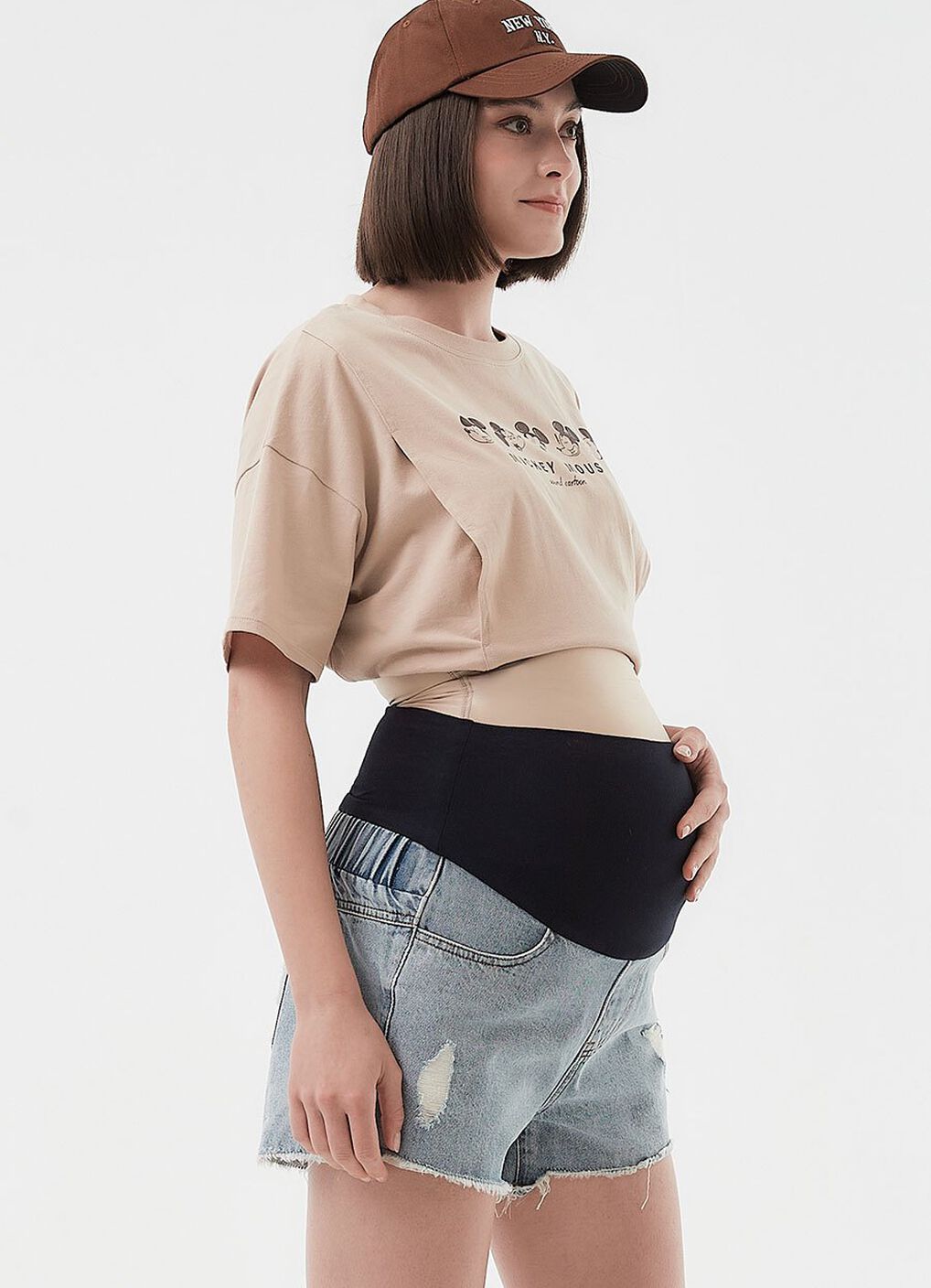 Raw Hem Maternity Denim Shorts, Light Blue, hi-res image number 2