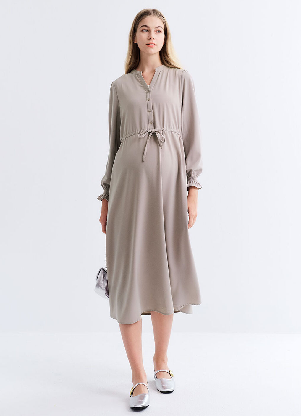Half Placket Maternity & Nursing Dress, Silver, hi-res image number 0