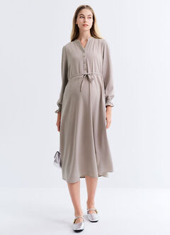 Half Placket Maternity & Nursing Dress, Silver, hi-res