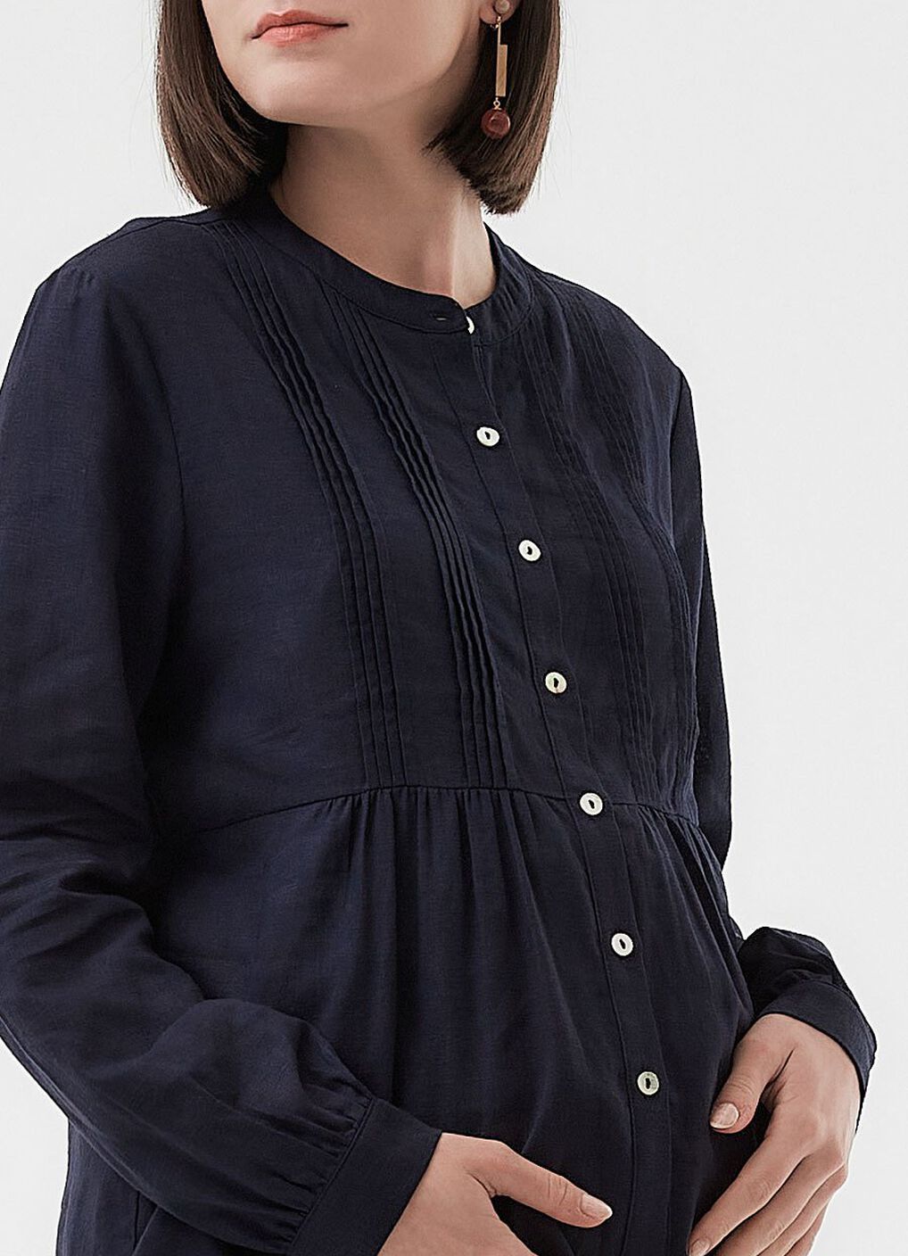 Emboss Pleated Long Sleeve Maternity & Nursing Shirt, , hi-res image number 2
