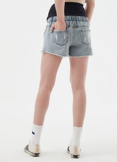 Raw Hem Maternity Denim Shorts, Light Blue, hi-res